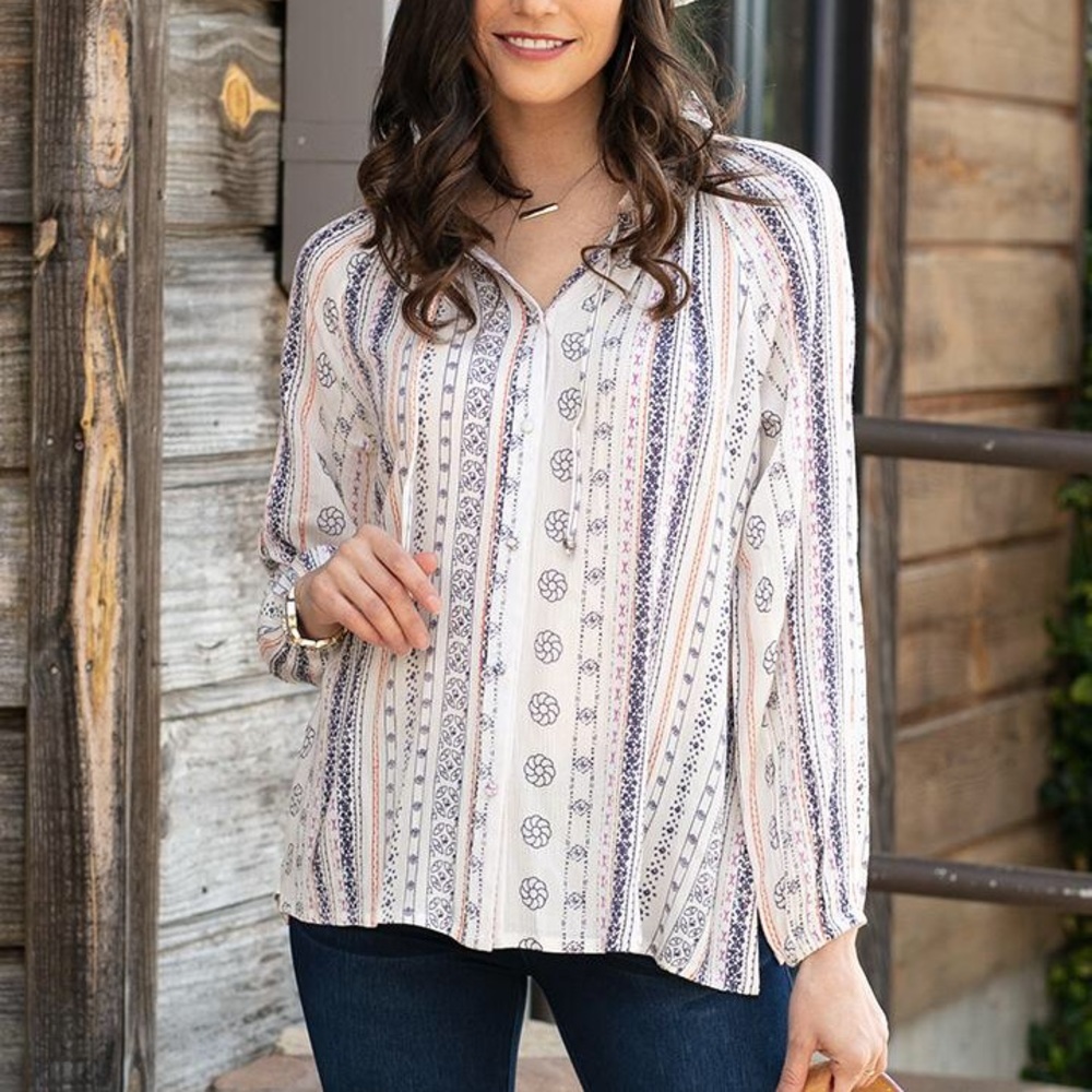 GRACE AND LACE WILLOW BUTTON DOWN PEASANT BLOUSE